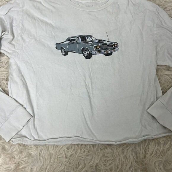 Brandy Melville Womens White Long Sleeve Corey Motor Show 1984 Crop Top Crewneck - Picture 6 of 7